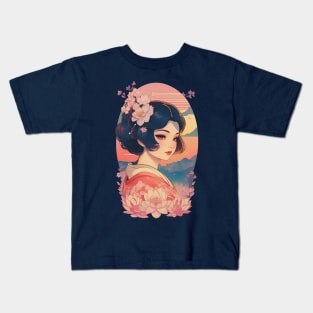 Vintage Japanese Lotus illustration Kids T-Shirt